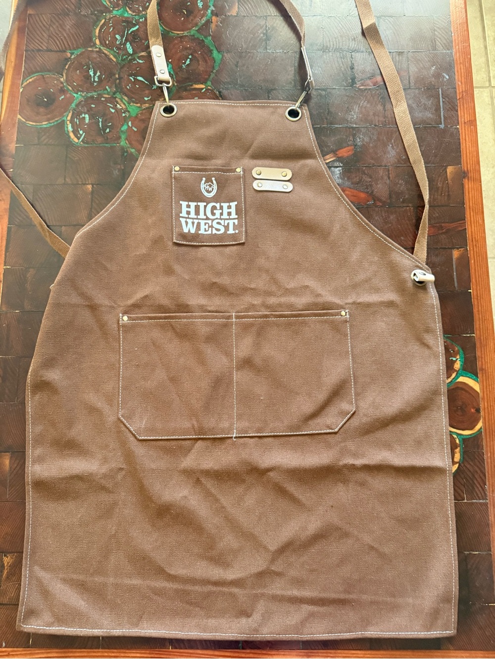 High West Whiskey Brown Canvas Bartender Apron Adjustable Straps Logo Workwear